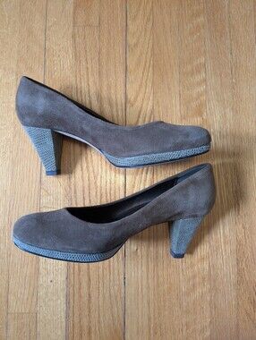 Browns Couture Taupe Suede Platform Pumps - Snakeskin Trim - Size 6